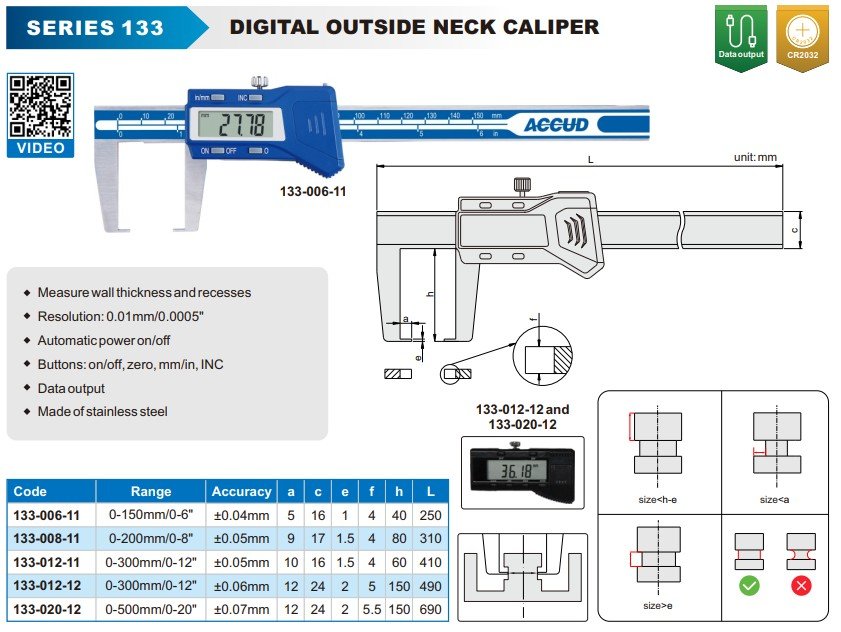 Obrázek produktu ACCUD 133-006-11 DIGITAL OUTSIDE NECK CALIPER 150mm/6" ( jaw length 40mm ) ( 0.01mm/0.0005" ) 2 Obrázek produktu ACCUD 133-006-11 DIGITAL OUTSIDE NECK CALIPER 150mm/6" ( jaw length 40mm ) ( 0.01mm/0.0005" ) 2