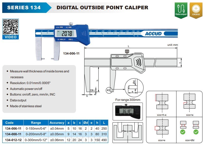 Obrázek produktu ACCUD 134-006-11 DIGITAL OUTSIDE POINT CALIPER 150mm/6" ( 0.01mm/0.0005" ) 2 Obrázek produktu ACCUD 134-006-11 DIGITAL OUTSIDE POINT CALIPER 150mm/6" ( 0.01mm/0.0005" ) 2