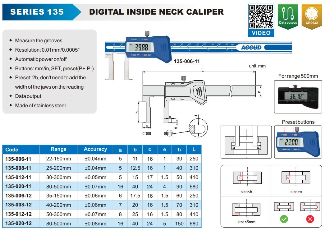 Obrázek produktu ACCUD 135-006-11 DIGITAL INSIDE GROOVE CALIPER 22-150mm ( 0.01mm/0.0005" ) 2 Obrázek produktu ACCUD 135-006-11 DIGITAL INSIDE GROOVE CALIPER 22-150mm ( 0.01mm/0.0005" ) 2