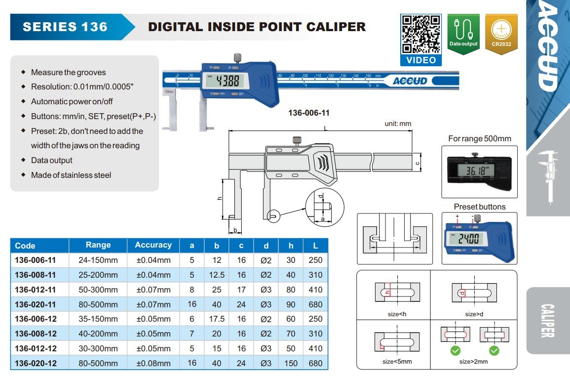 Obrázek produktu ACCUD 136-012-12 DIGITAL INSIDE POINT CALIPER 30-300mm ( 0.01mm/0.0005" ) 2 Obrázek produktu ACCUD 136-012-12 DIGITAL INSIDE POINT CALIPER 30-300mm ( 0.01mm/0.0005" ) 2