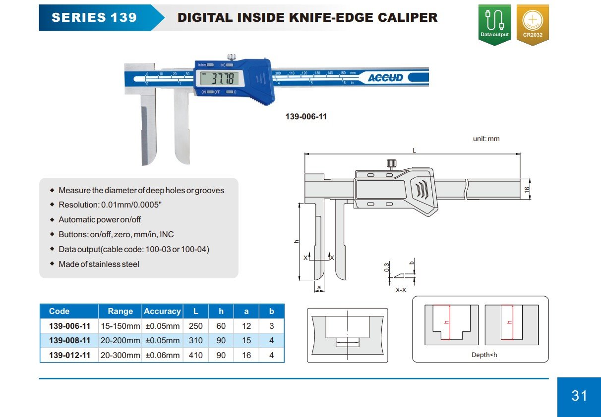 Obrázek produktu ACCUD 139-008-11 DIGITAL INSIDE KNIFE-EDGE CALIPER 20-200mm ( 0.01mm/0.0005" ) 2 Obrázek produktu ACCUD 139-008-11 DIGITAL INSIDE KNIFE-EDGE CALIPER 20-200mm ( 0.01mm/0.0005" ) 2